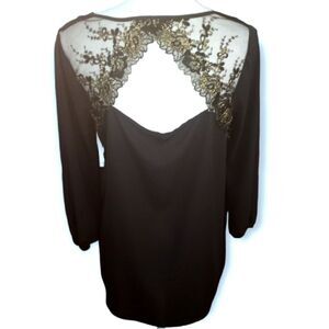 CHARMING CHARLIE BLACK & GOLD BLOUSE SZ.M EUC